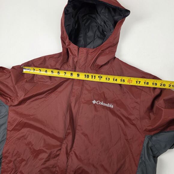 Columbia Jacket Mens Medium Burgundy Gray Omni-Tech Waterproof Hooded Breathable - Picture 8 of 16